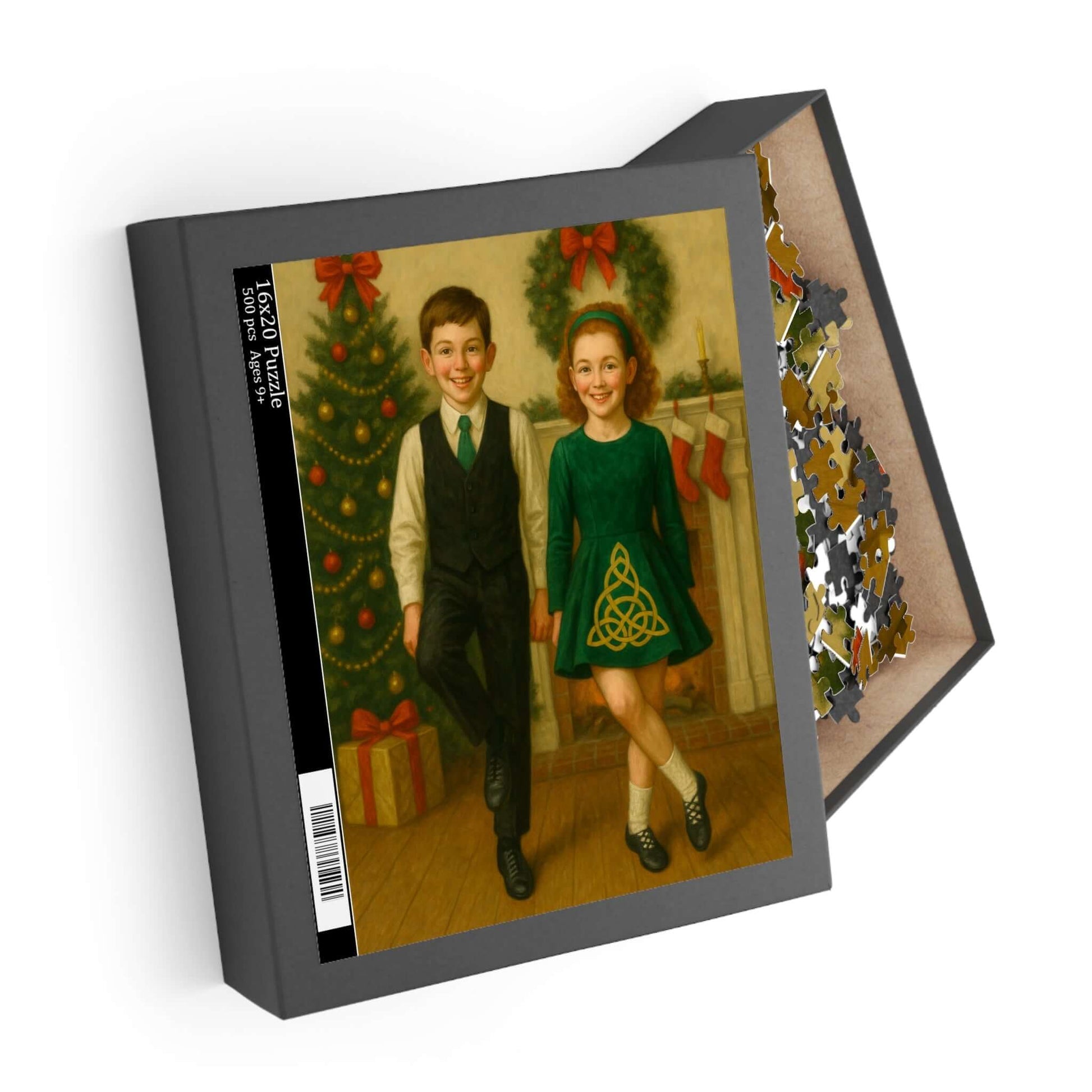 Irish dance puzzle, holiday puzzle gift, Christmas Irish dance décor, cozy family puzzle, cultural Christmas puzzle, Irish dancer holiday gift, Irish dance school fundraiser, puzzle for feis family, soft shoe dancer puzzle, Celtic Christmas gift, Christmas gift for Irish dancers, festive dance puzzle, Irish dance school spirit wear, holiday activity for kids and parents