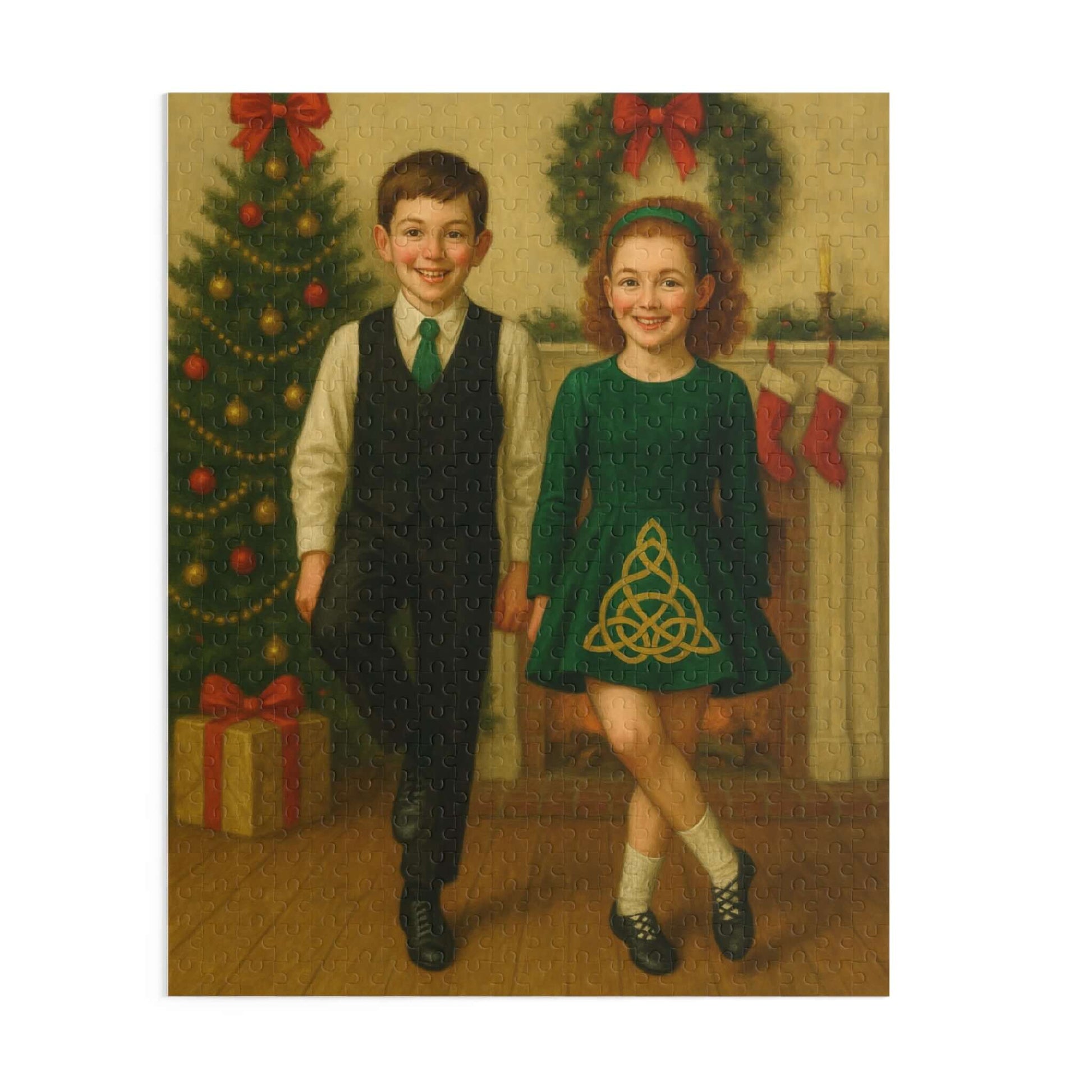 Irish dance puzzle, holiday puzzle gift, Christmas Irish dance décor, cozy family puzzle, cultural Christmas puzzle, Irish dancer holiday gift, Irish dance school fundraiser, puzzle for feis family, soft shoe dancer puzzle, Celtic Christmas gift, Christmas gift for Irish dancers, festive dance puzzle, Irish dance school spirit wear, holiday activity for kids and parents