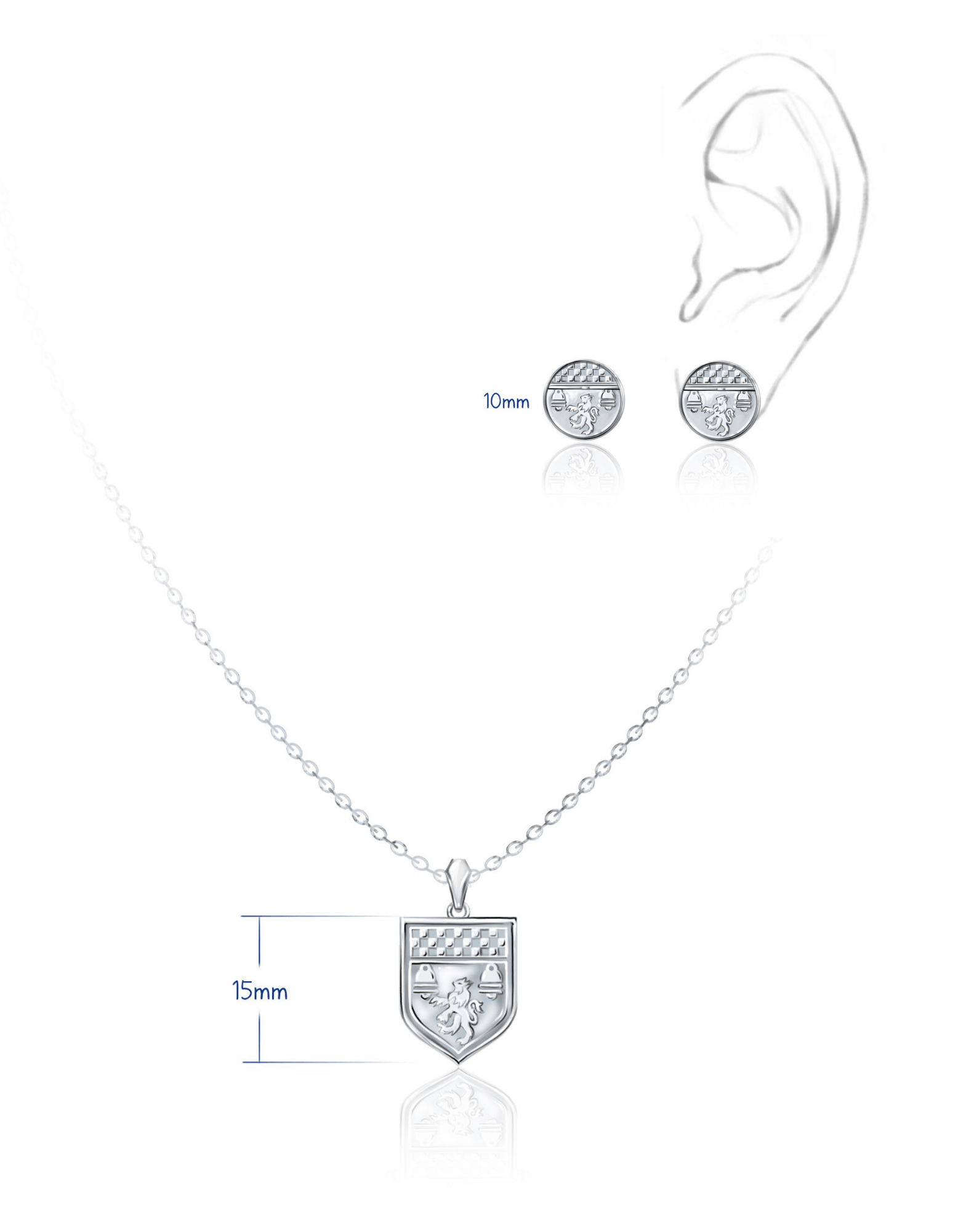 Custom 925 sterling silver Irish dance necklace and earrings set showcasing Celtic designs for dancers.