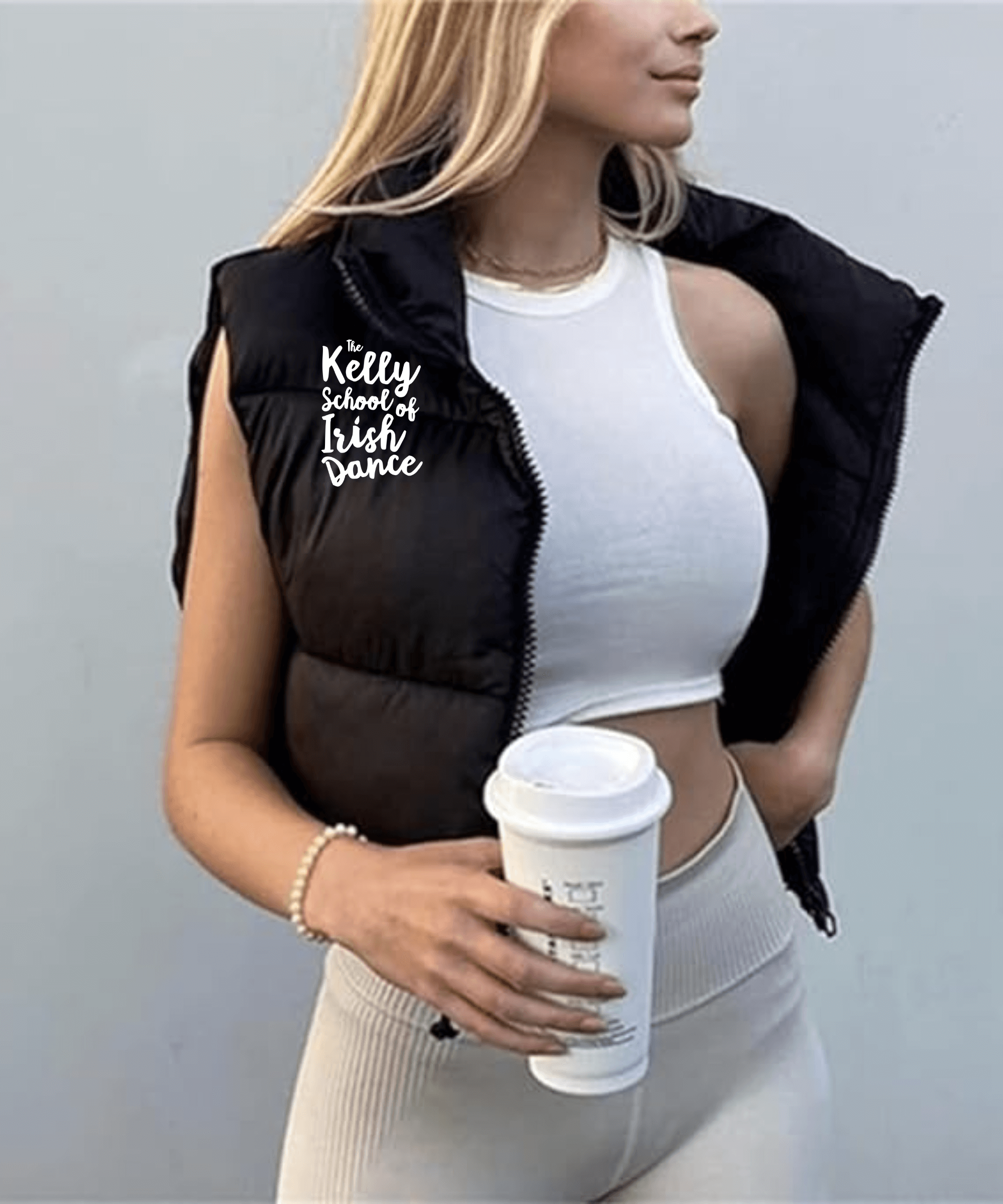 KSID Women's Cropped Puffy VestCropped Vest,Gift for Irish Dancer,Irish Dance School Vest,Irish Dancer Gift,Kelly School of Irish Dance,KSID,KSID Vest,Parade Gear,Puffer Vest,Puffy Vest,School GearStay warm and stylish with our KSID Women's Cropped Puffy