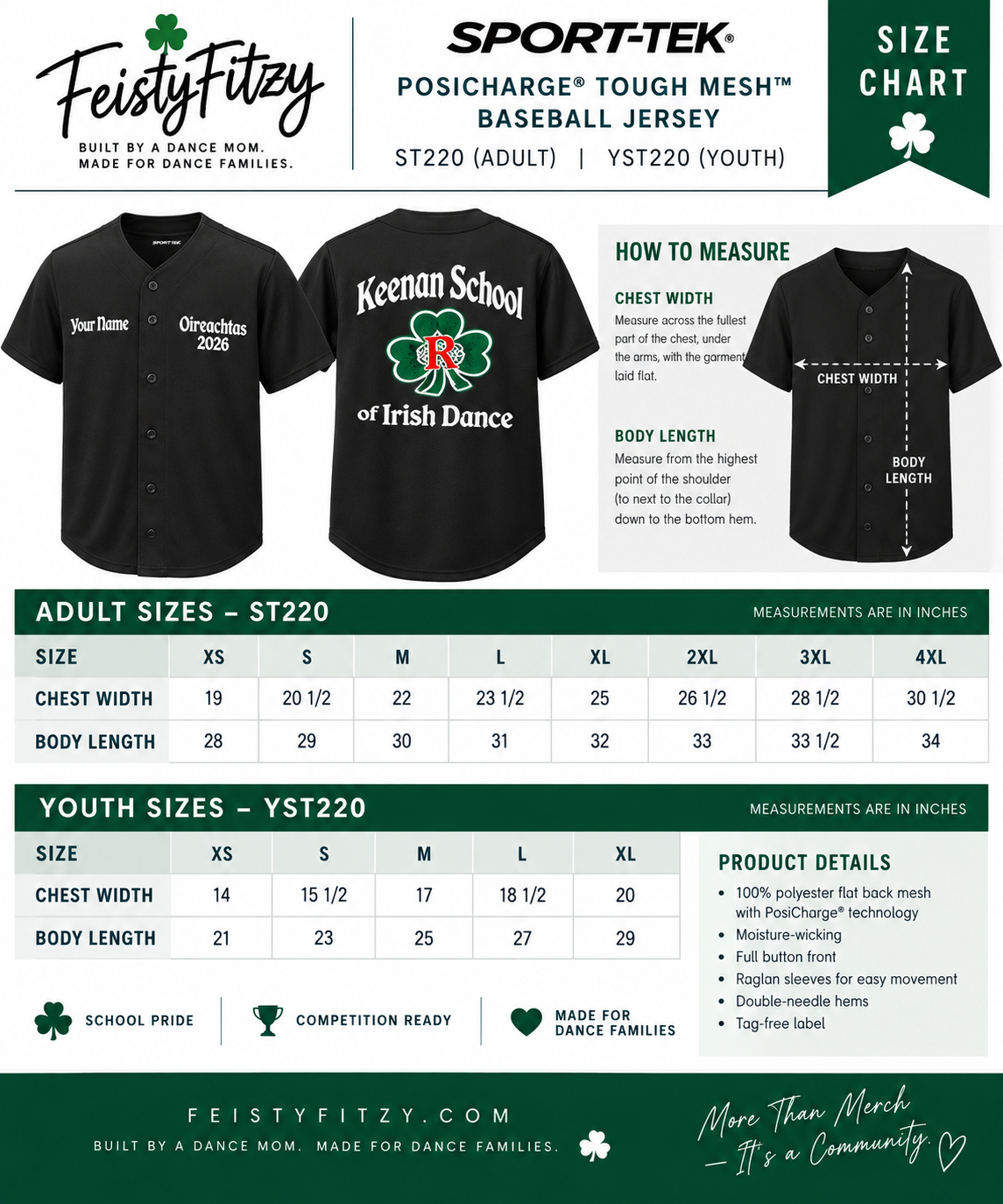 Keenan baseball jersey size chart