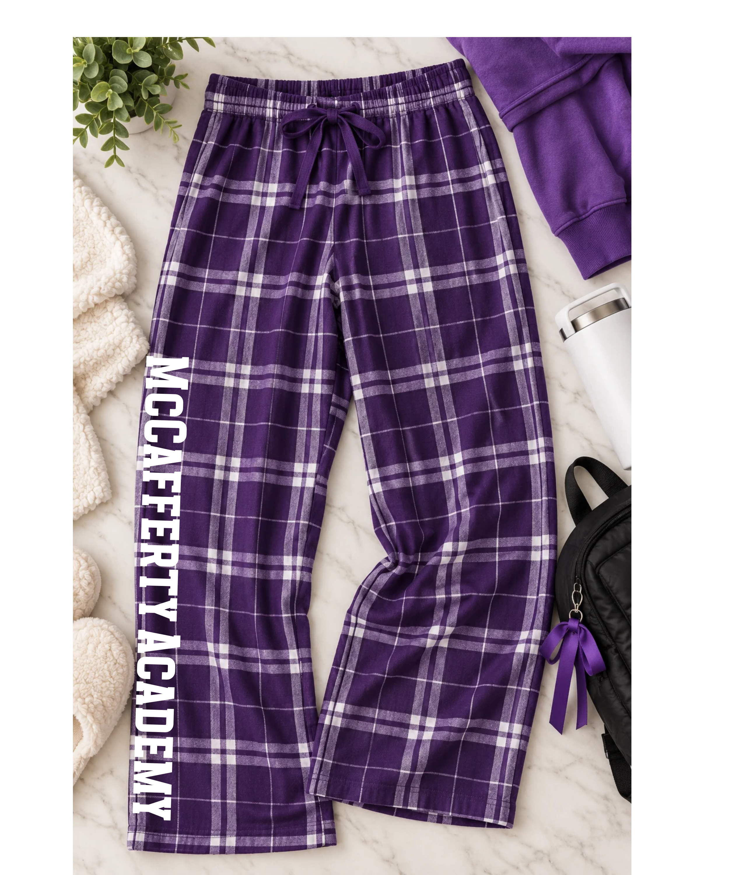 McCafferty flannel pants and shorts, purple