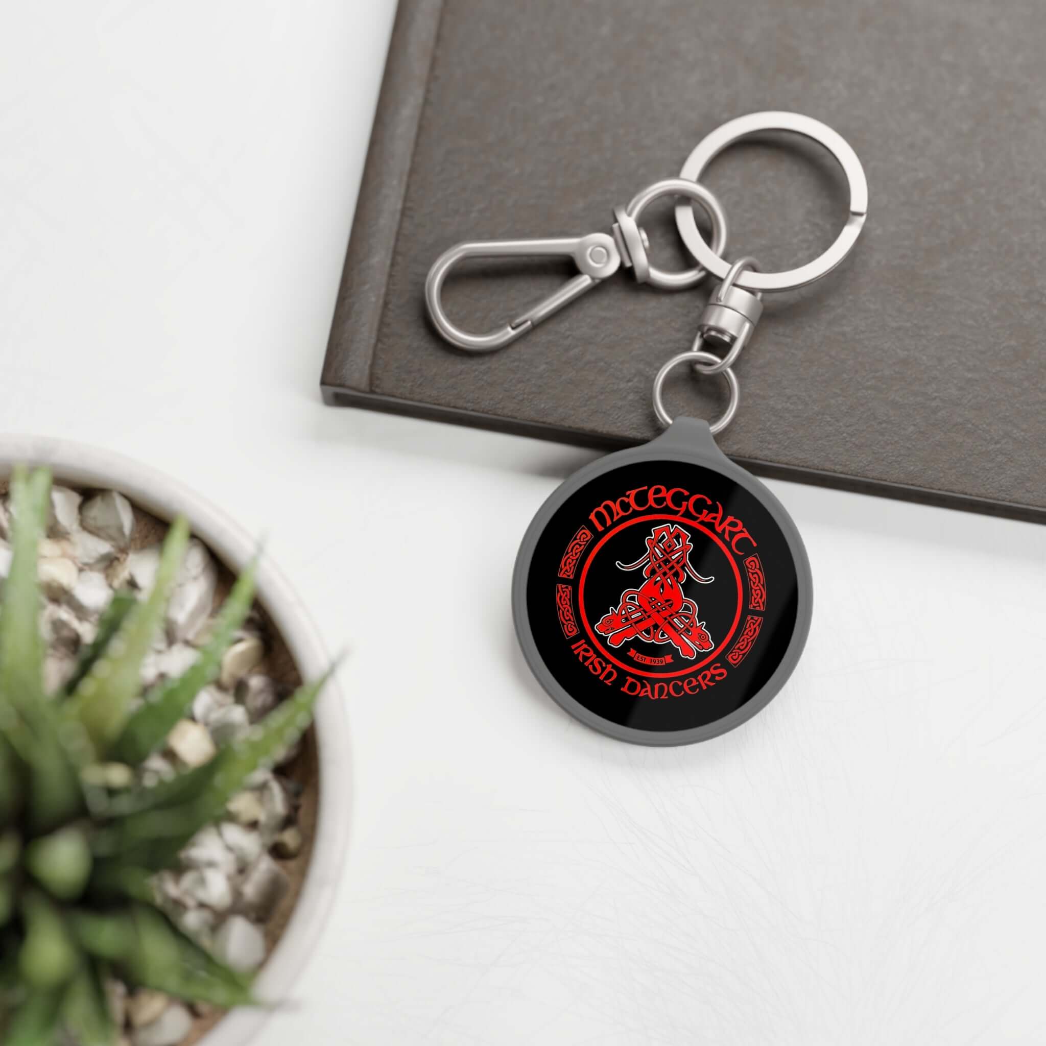 McTeggart Keychain, McTeggart Key Ring, custom Irish dance merch, spirit wear for Irish dancers with school logo,