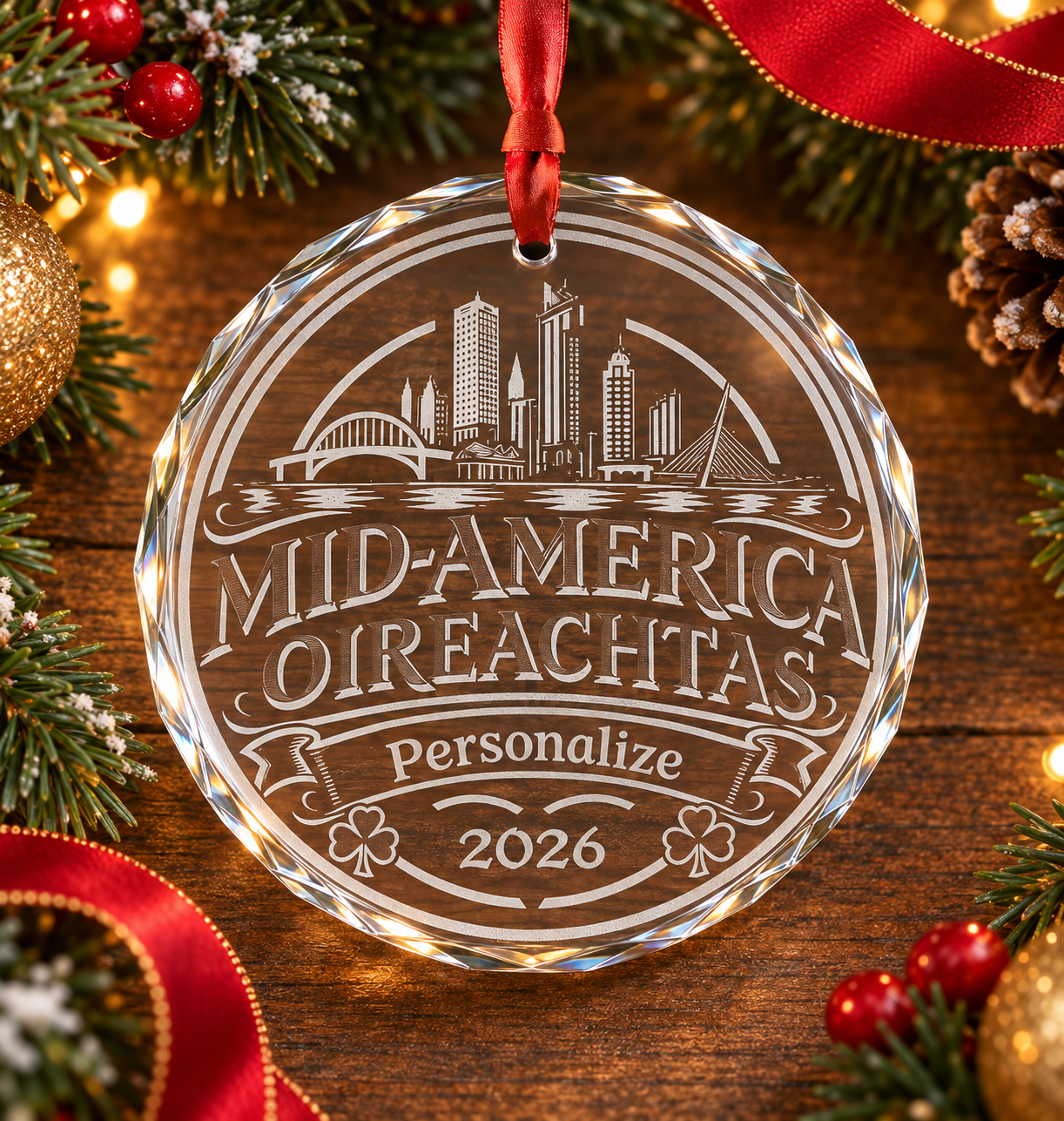 Personalized Mid-America Oireachtas Crystal Glass Ornament – Milwaukee Irish Dance Christmas Keepsake