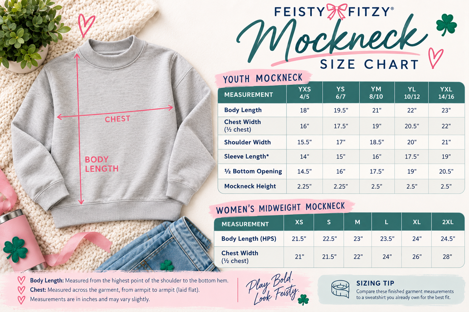 Mockneck Sweatshirt size chart for Irish dance apparel