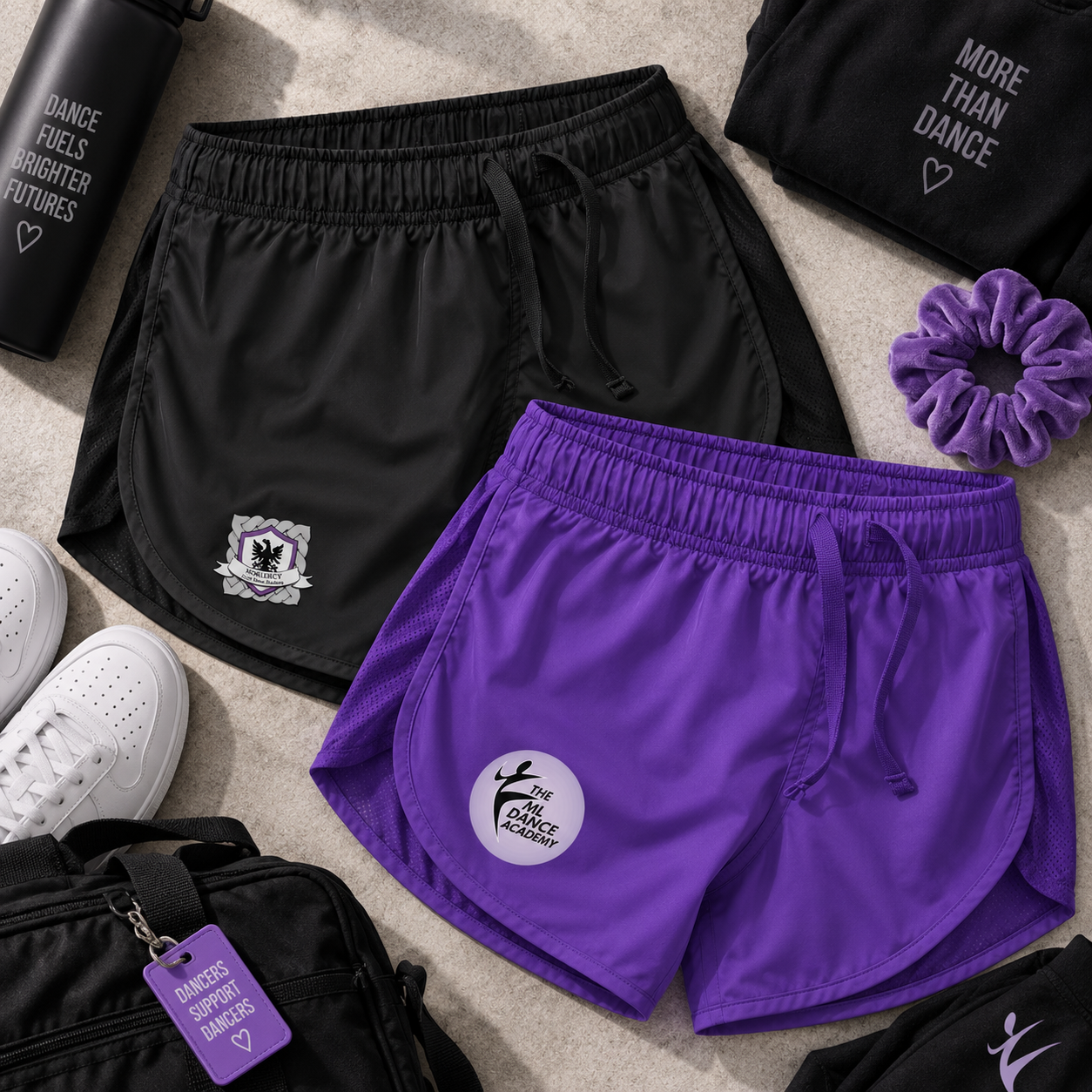 Moriarty and ML Academy school shorts, Irish dance and ballet practice gear