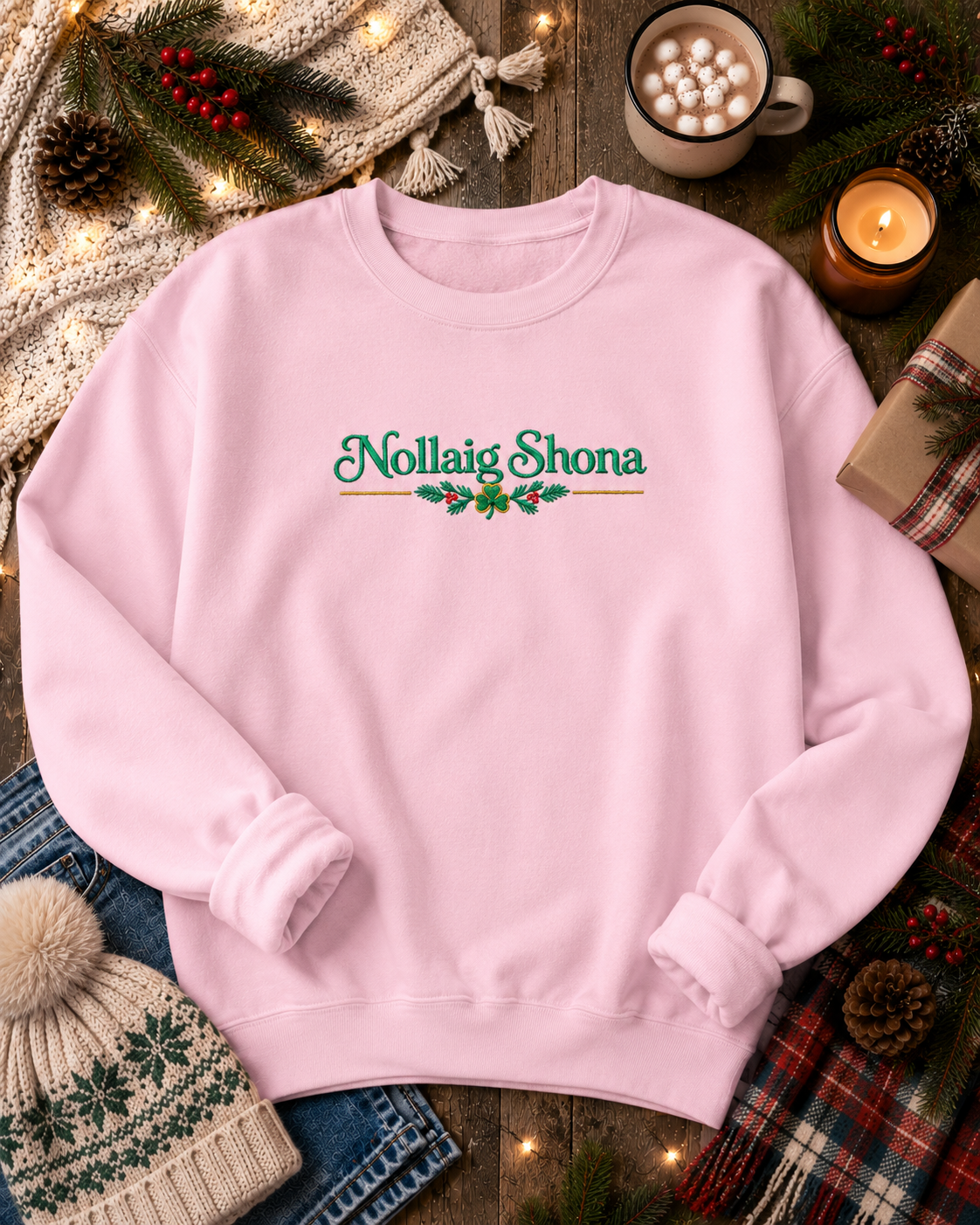 Nollaig Shona Embroidered Sweatshirt | Irish Christmas Sweater | Gaelic Christmas Gift | Irish Holiday Sweatshirt
