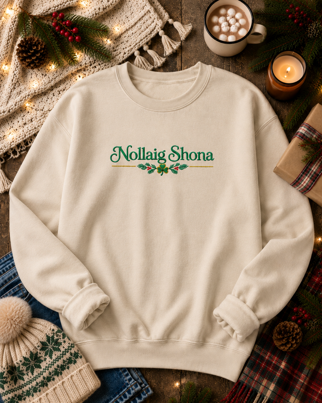 Nollaig Shona Embroidered Sweatshirt | Irish Christmas Sweater | Gaelic Christmas Gift | Irish Holiday Sweatshirt