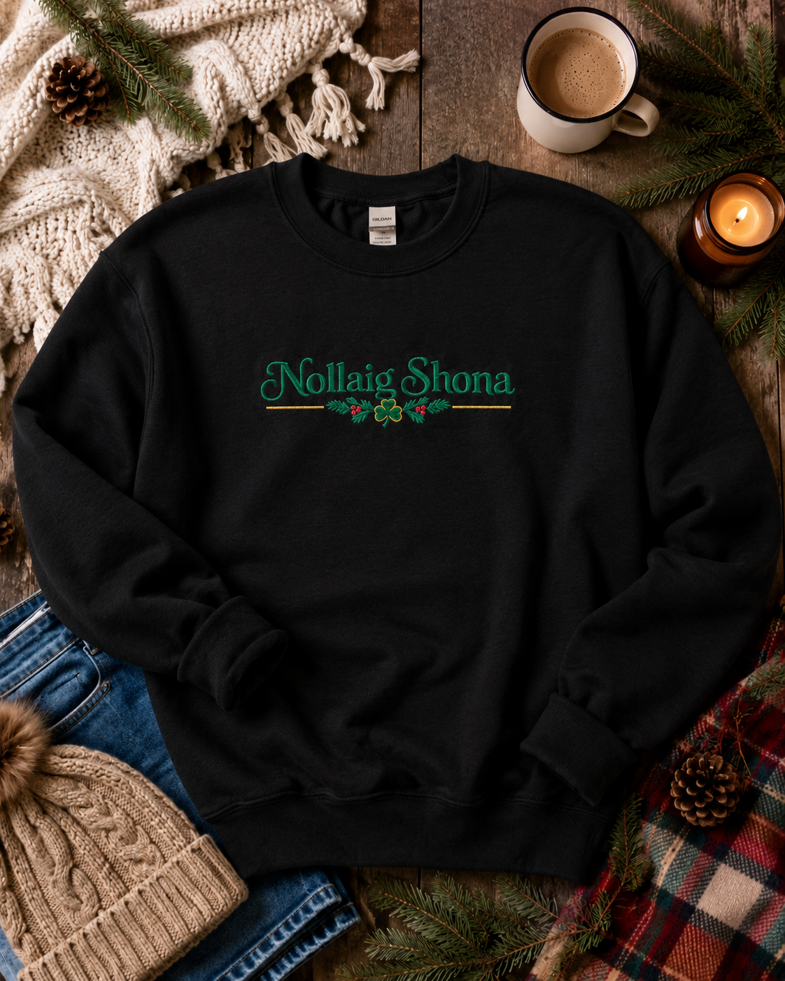 Nollaig Shona Embroidered Sweatshirt | Irish Christmas Sweater | Gaelic Christmas Gift | Irish Holiday Sweatshirt