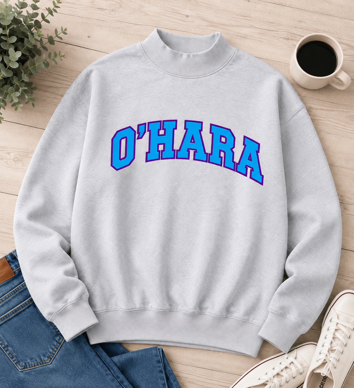 O'Hara mockneck sweatshirt, worn