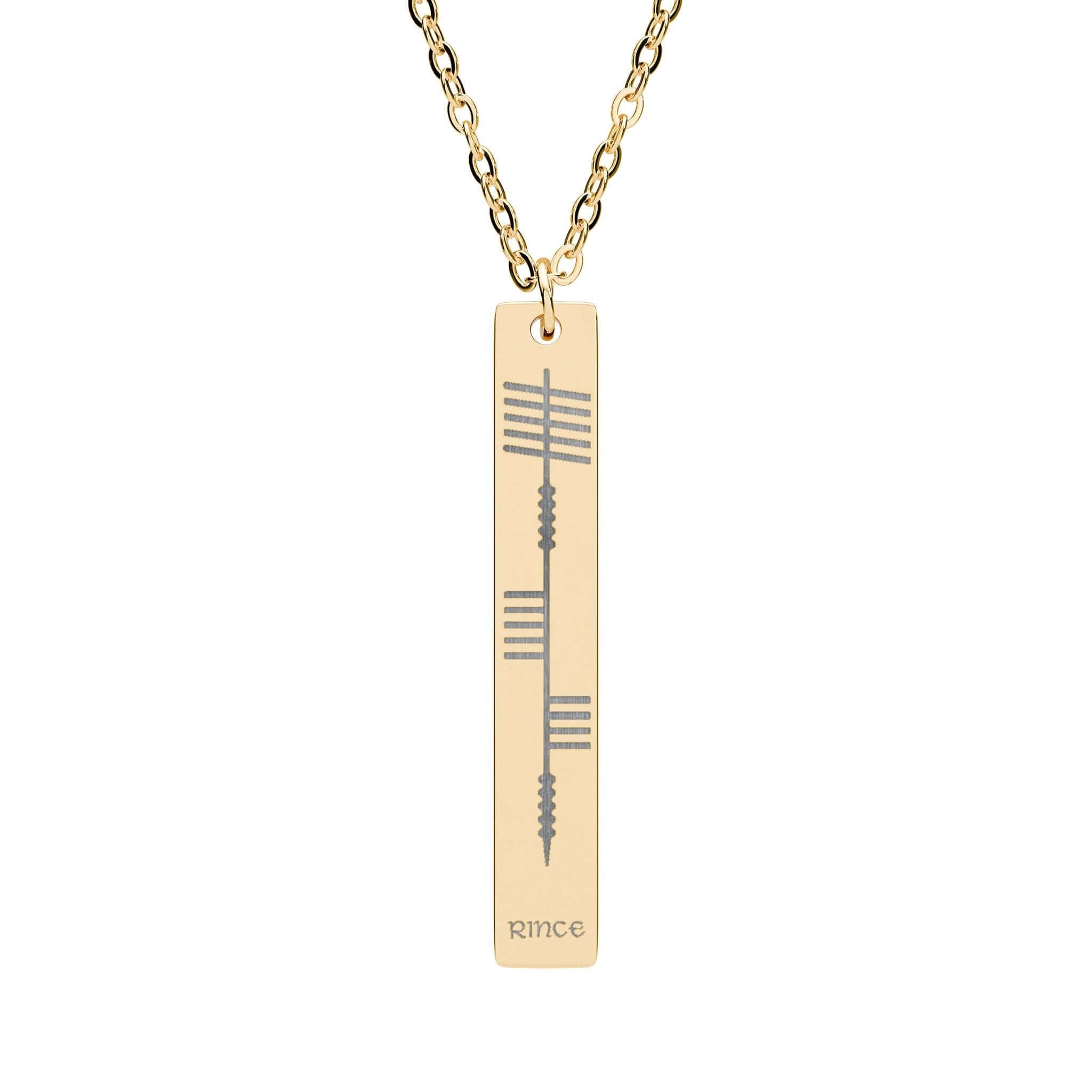 Rince Ogham Heritage Necklace presented as an Irish dance gift, engraved pendant necklace.
