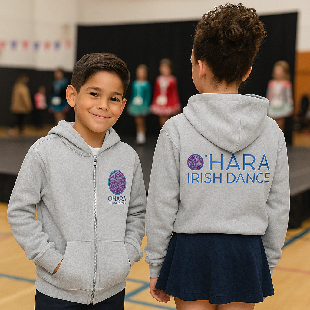 Ohara Hoodie, Ohara Zip Up, Irish Dance Spirit Wear, Irish Dance Hoodie,  where to get Irish dance school sweatshirts with logo, Irish Dance School Merch