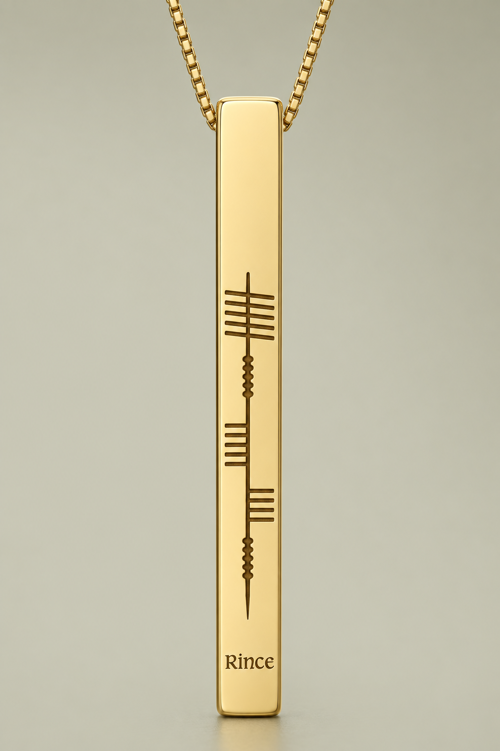 Rince Ogham Necklace – Irish Dance Engraved Bar Pendant in Gold or Silver
