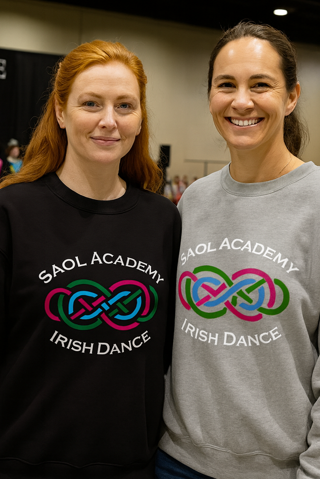 Saol Academy Irish Dance sweatshirt, custom Irish dance school apparel, Irish dance team gear, Irish dance logo clothing, personalized Irish dance sweatshirt, Irish dance spirit wear, Feis day crewneck, Irish dance mom sweatshirt, custom dance team sweatshirts