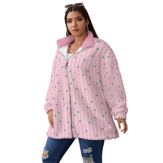 Shamrock Sweatshirt, Plus Size Irish Jacket, Pink Fleece Jacket