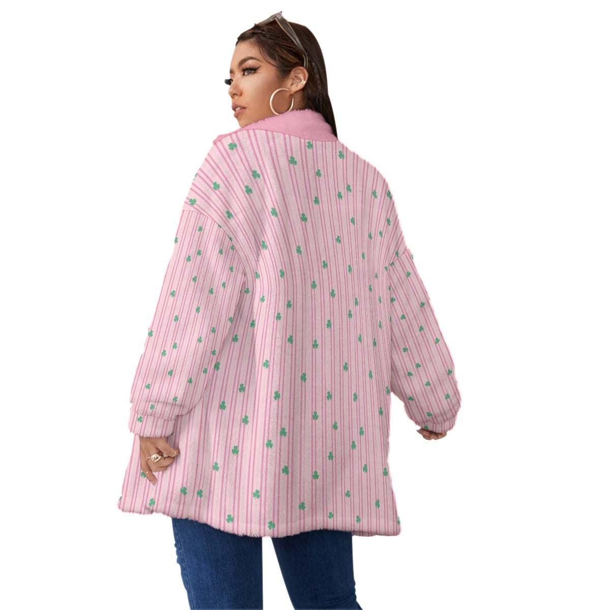 Shamrock Sweatshirt, Plus Size Irish Jacket, Pink Fleece Jacket, Plus Size Cute Fleece