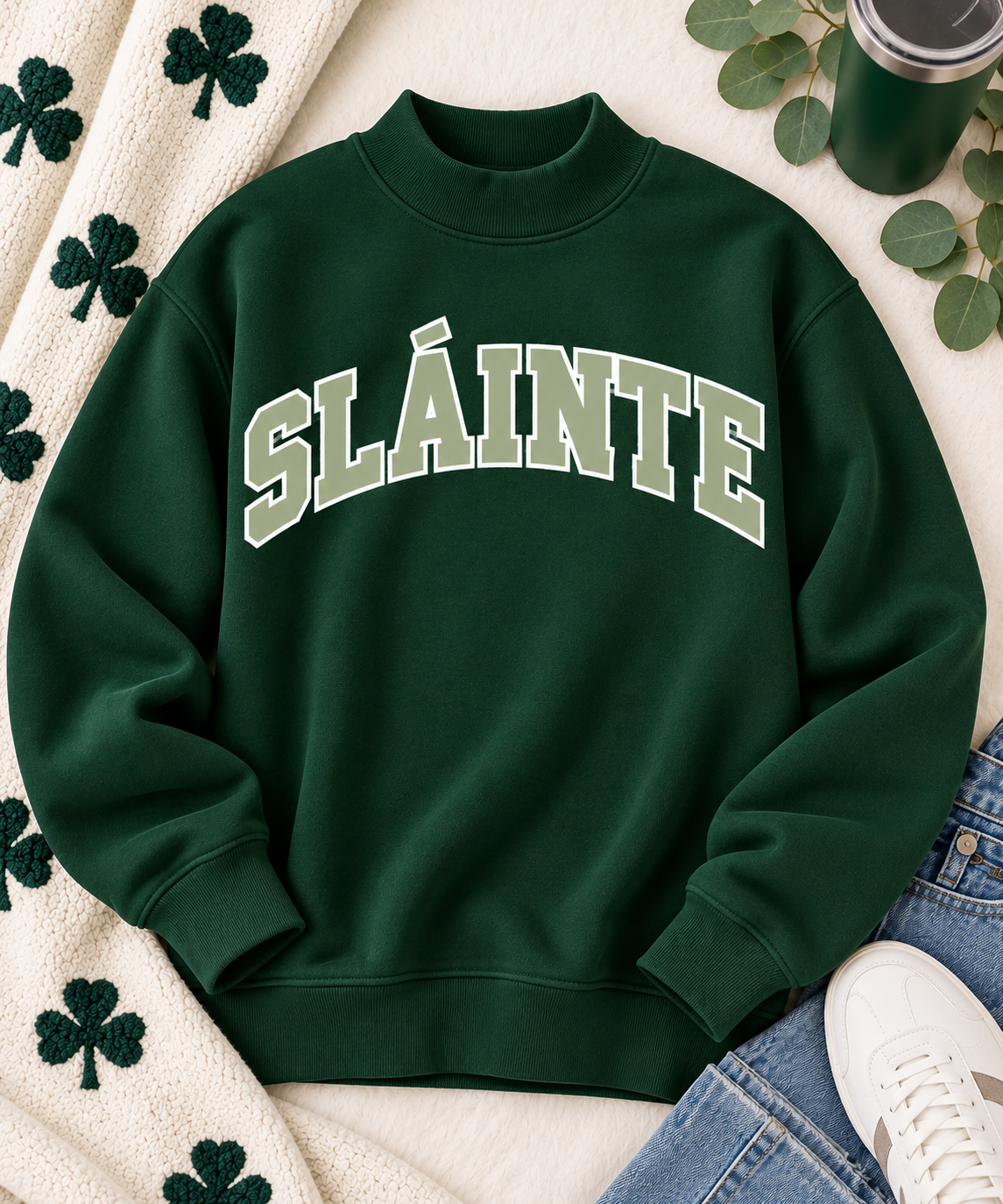 Sláinte Mockneck Sweatshirt ☘️ Green Irish Sweatshirt