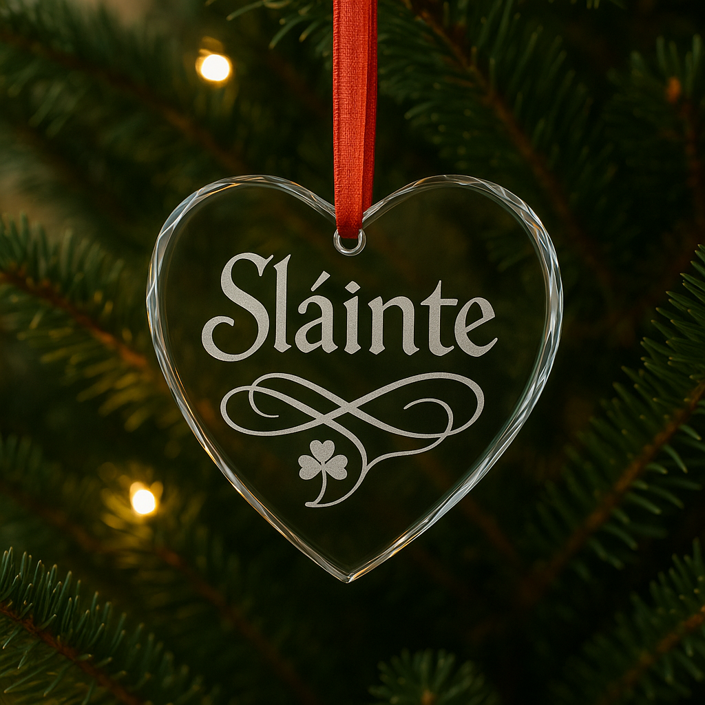 Slainte ornament, Irish ornament, Celtic ornament, crystal heart ornament, engraved crystal ornament, Irish blessing décor, shamrock ornament, Gaelic gift, Irish gift idea, Irish home décor, Celtic heart gift, Irish Christmas ornament, New Year Irish décor, Slainte gift, Ireland décor, Celtic crystal ornament, good luck ornament, Irish heritage gift, Irish wedding gift, Irish housewarming gift