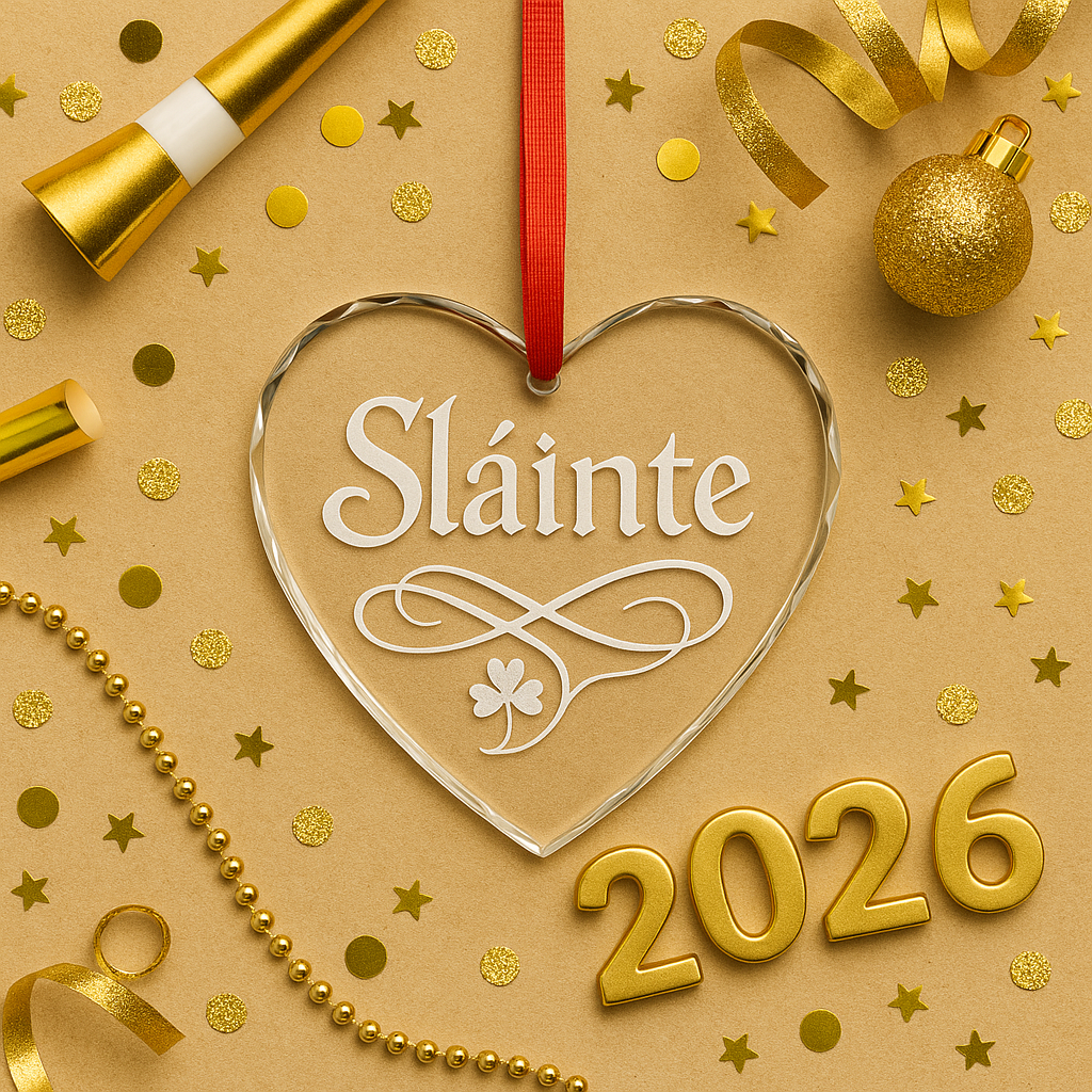 Slainte ornament, Irish ornament, Celtic ornament, crystal heart ornament, engraved crystal ornament, Irish blessing décor, shamrock ornament, Gaelic gift, Irish gift idea, Irish home décor, Celtic heart gift, Irish Christmas ornament, New Year Irish décor, Slainte gift, Ireland décor, Celtic crystal ornament, good luck ornament, Irish heritage gift, Irish wedding gift, Irish housewarming gift