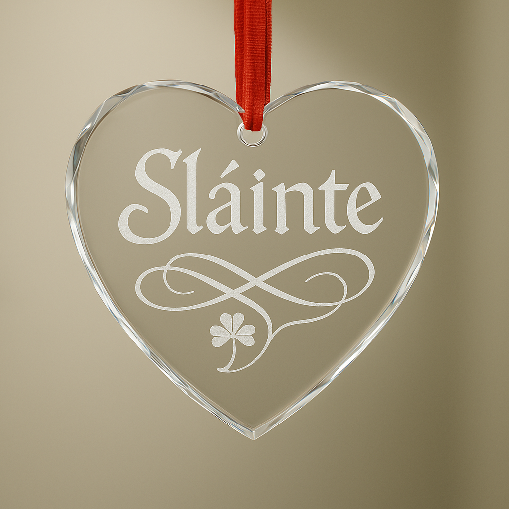 Slainte ornament, Irish ornament, Celtic ornament, crystal heart ornament, engraved crystal ornament, Irish blessing décor, shamrock ornament, Gaelic gift, Irish gift idea, Irish home décor, Celtic heart gift, Irish Christmas ornament, New Year Irish décor, Slainte gift, Ireland décor, Celtic crystal ornament, good luck ornament, Irish heritage gift, Irish wedding gift, Irish housewarming gift