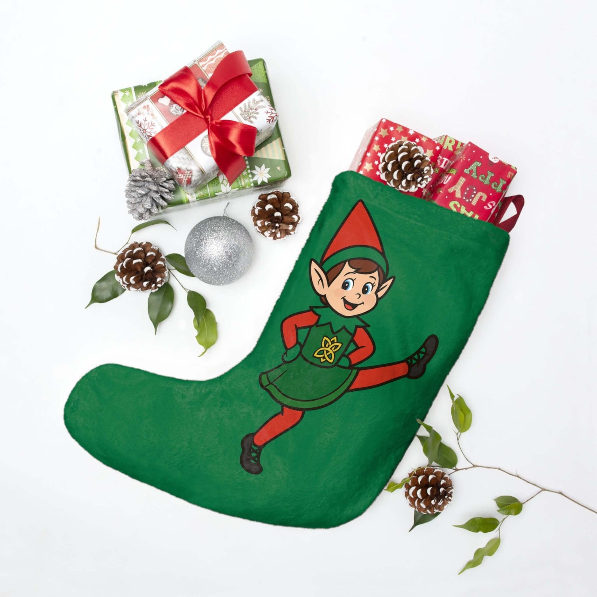 Irish Dancing Elf Christmas Stocking, Personalized Irish Dance Stocking, Custom Irish Dance Christmas Gift, Irish Dance Holiday Décor, Irish Dance Family Stocking, Irish Dance School Spirit Stocking, Christmas Gifts for Irish Dancers