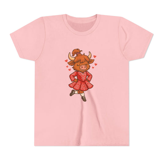 Valentine’s Day kids outfit, Irish dance cow shirt, Highland cow kids Valentine top, and cute Valentine graphic tee for dancers,