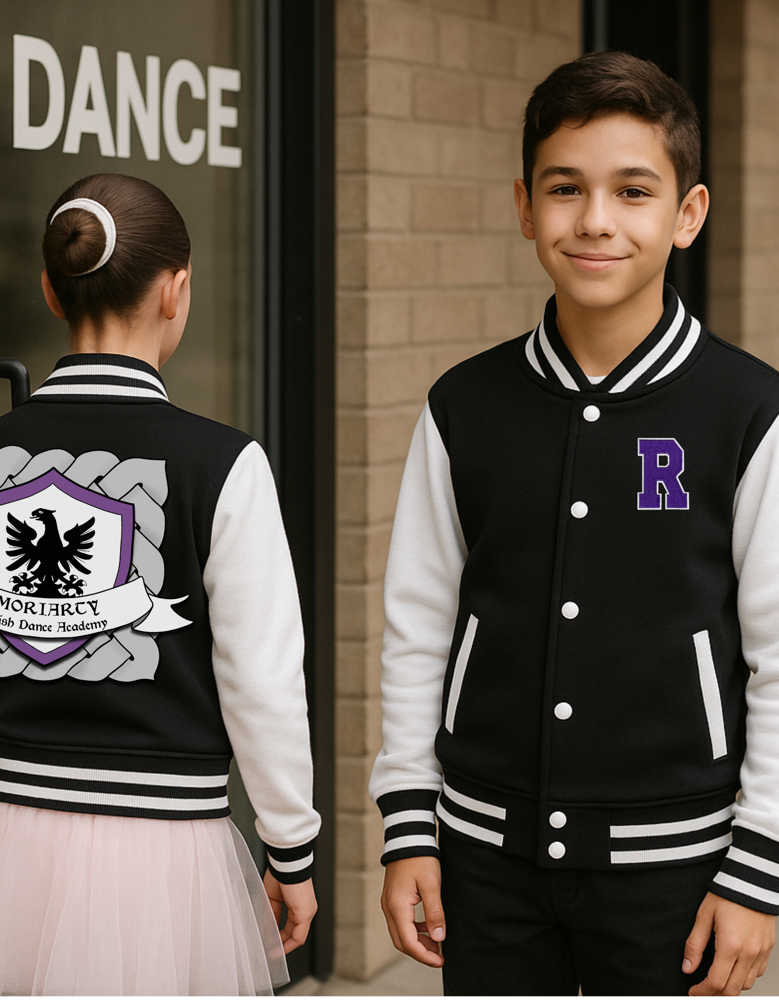 Varsity Jacket, affordable Irish Dance School Merch, Irish Dance Logo Gear, Irish Dance School Gear, Irish Dance Apparel