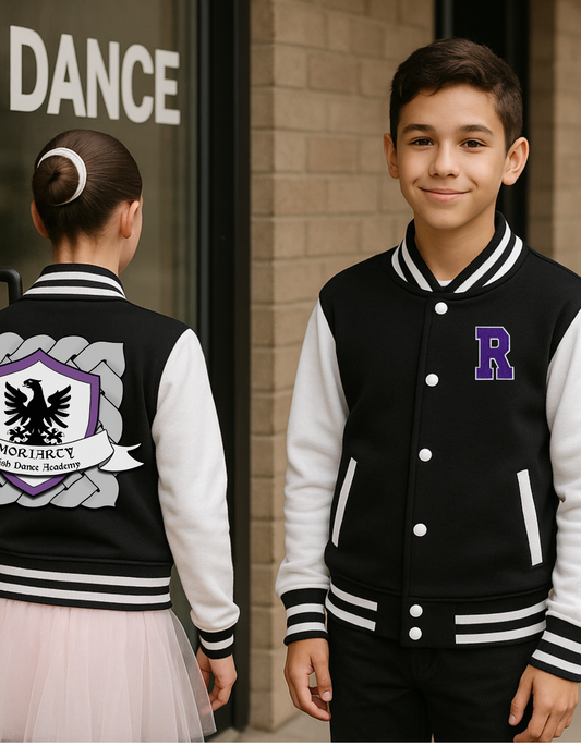 Varsity Jacket, affordable Irish Dance School Merch, Irish Dance Logo Gear, Irish Dance School Gear, Irish Dance Apparel
