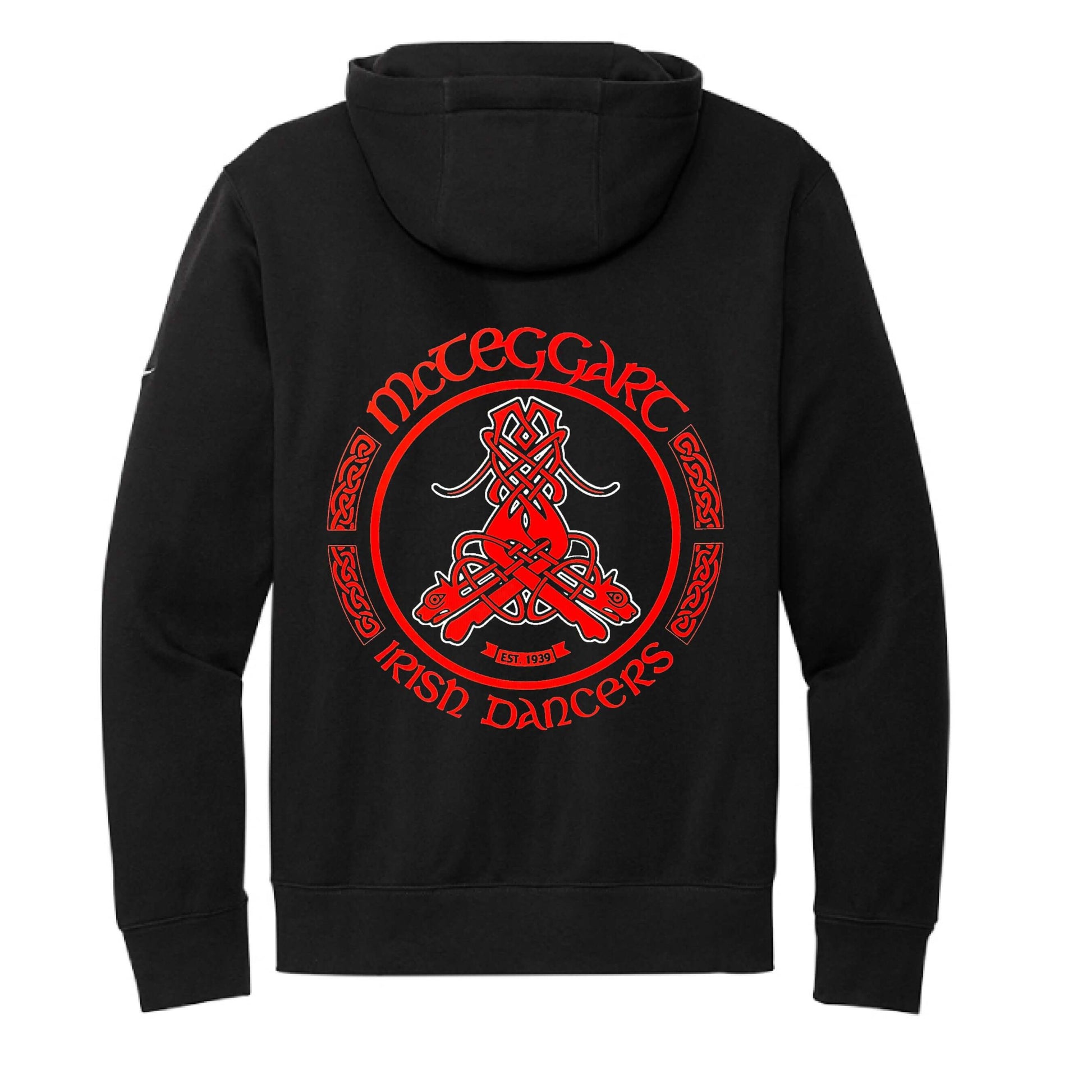 custom Irish dance school apparel, McTeggart Irish Dance gear, Irish dance team sweatshirt, Nike Irish dance pullover, McTeggart logo clothing, personalized Irish dance apparel, Irish dance school spirit wear, custom dance team sweatshirts, official Irish dance merchandise, Oireachtas team gear