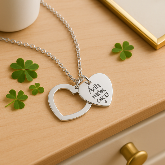 dainty engraved necklace for daughter, rose gold heart necklace for teens, meaningful jewelry gift for girlfriend, graduation good luck necklace for her, sweet sixteen jewelry gift for redheads, Irish dance good luck jewelry, gift for Irish dancer competition day, Irish gift for teenage girl, Celtic jewelry for young women, Irish birthday gift for daughter