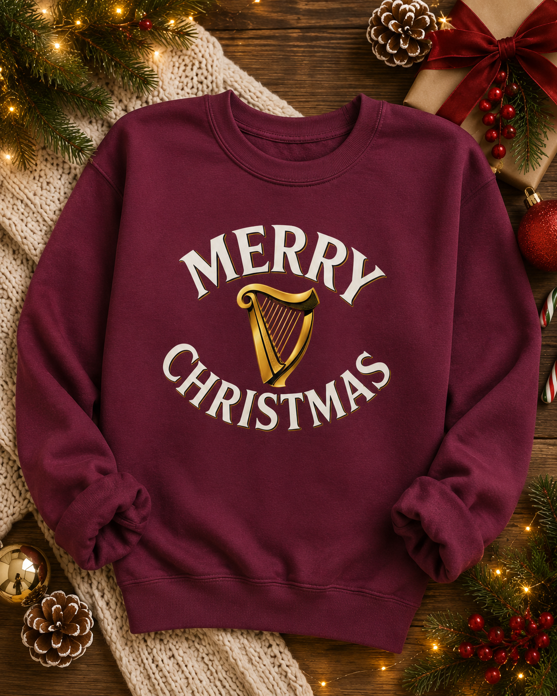 Irish Christmas Sweatshirt – Merry Christmas Harp Crewneck