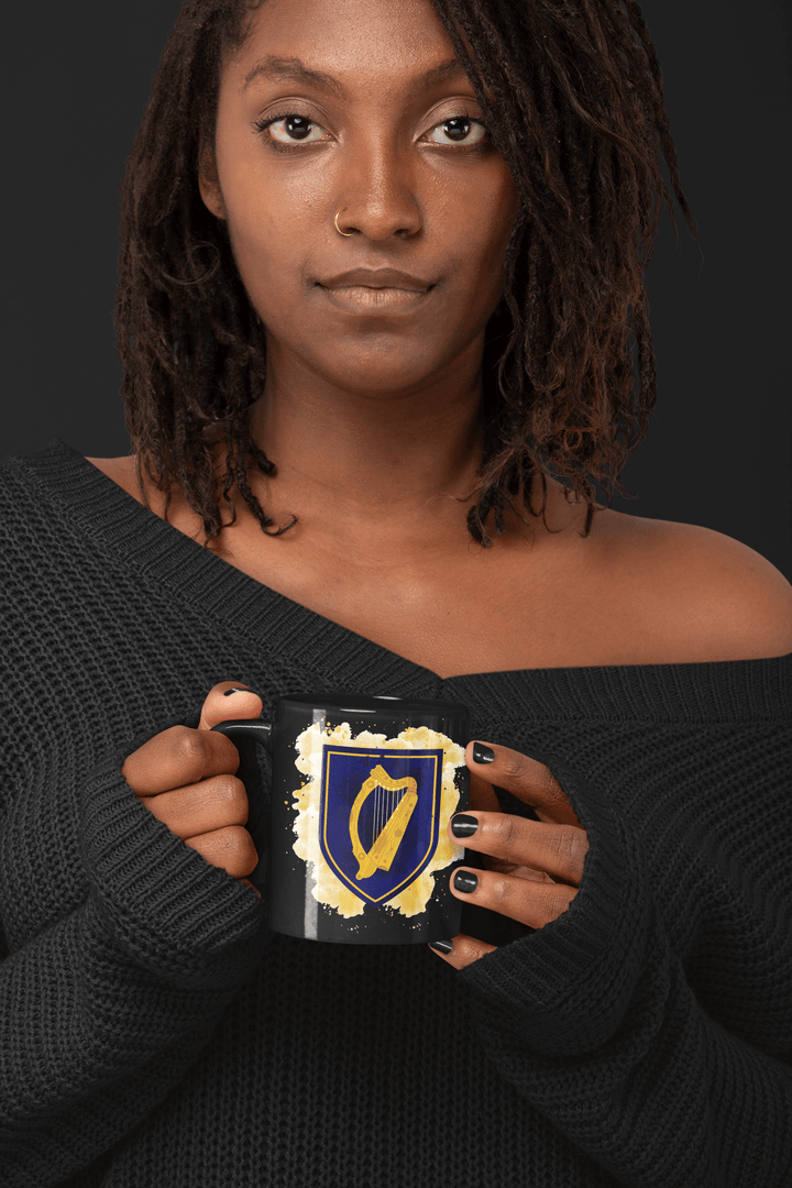 Black coffee mug with Irish Coat of Arms, Ireland Coat of Arms, Irish Coffee Mug