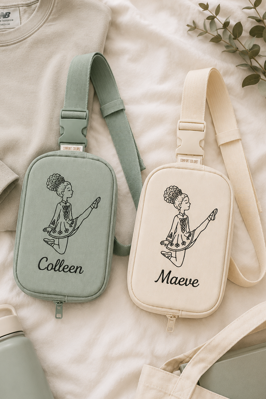 personalized Irish dancer bag, custom Irish dance bag, embroidered Irish dancer sling bag, Irish dance accessories, personalized dance bag, Irish dancer gift, feis travel bag, Irish dance competition bag, custom dancer name bag, Irish dance school gift, dancer sling bag, Irish dance team gear, personalized Irish dance apparel accessories.