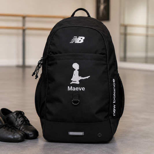 personalized backpack, custom backpack, embroidered backpack, backpack with name, monogram backpack, school backpack, black backpack, new balance backpack, sports backpack, dance backpack, Irish dance backpack, feis backpack, teen backpack, kids backpack, custom school bag, personalized school bag, embroidered school backpack, travel backpack, athlete backpack