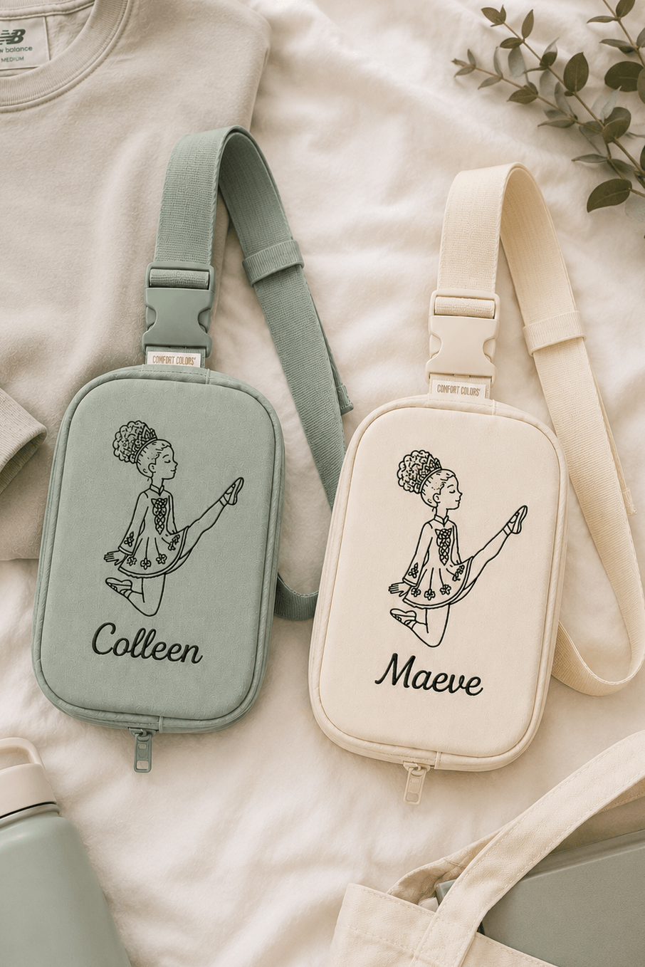 personalized Irish dancer bag, custom Irish dance bag, embroidered Irish dancer sling bag, Irish dance accessories, personalized dance bag, Irish dancer gift, feis travel bag, Irish dance competition bag, custom dancer name bag, Irish dance school gift, dancer sling bag, Irish dance team gear, personalized Irish dance apparel accessories.