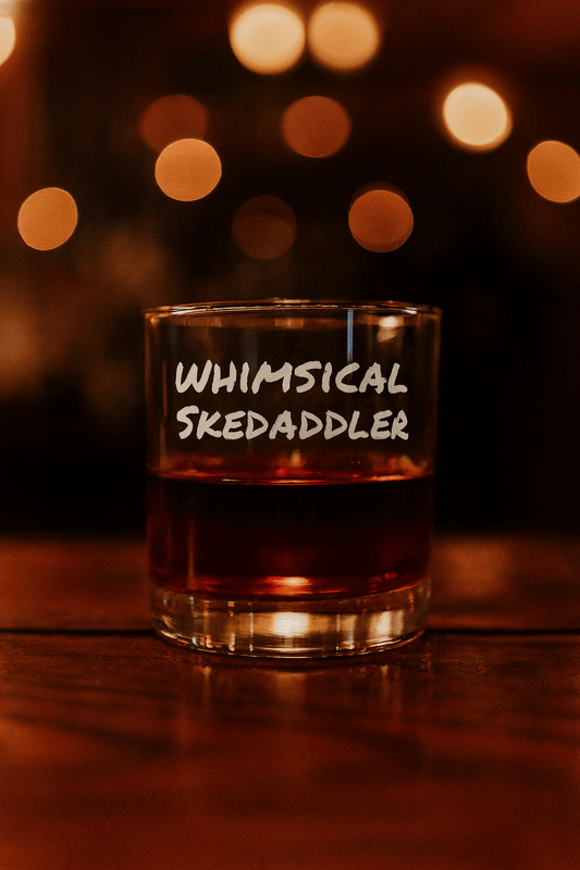 whimsical skedaddler glass,
irish dance whiskey glass,
custom irish dance gift,
shamrock etched whiskey glass,
irish dancer gift idea,
irish dance teacher gift,
celtic barware,