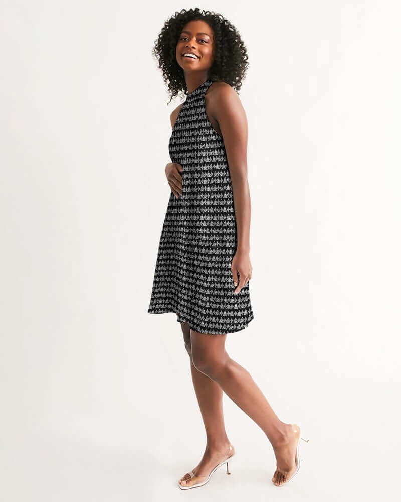celtic dress Celtic Dress: Elegant Celtic Knot Halter Dress Black & White / XL